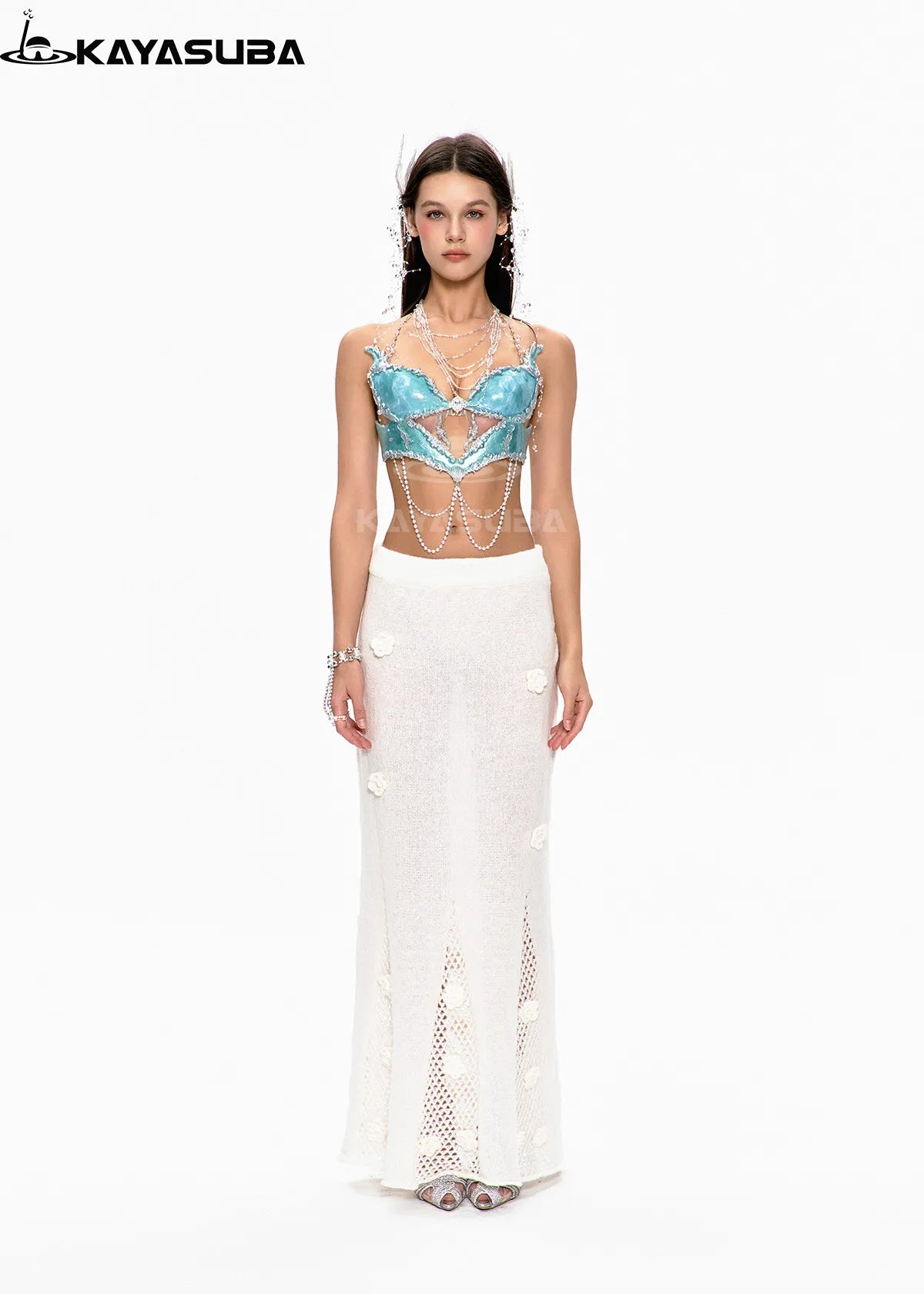 CELADON BLUE COSPLAY COSTUME RESIN MERMAID PORCELAIN CORSET BRA TOP
