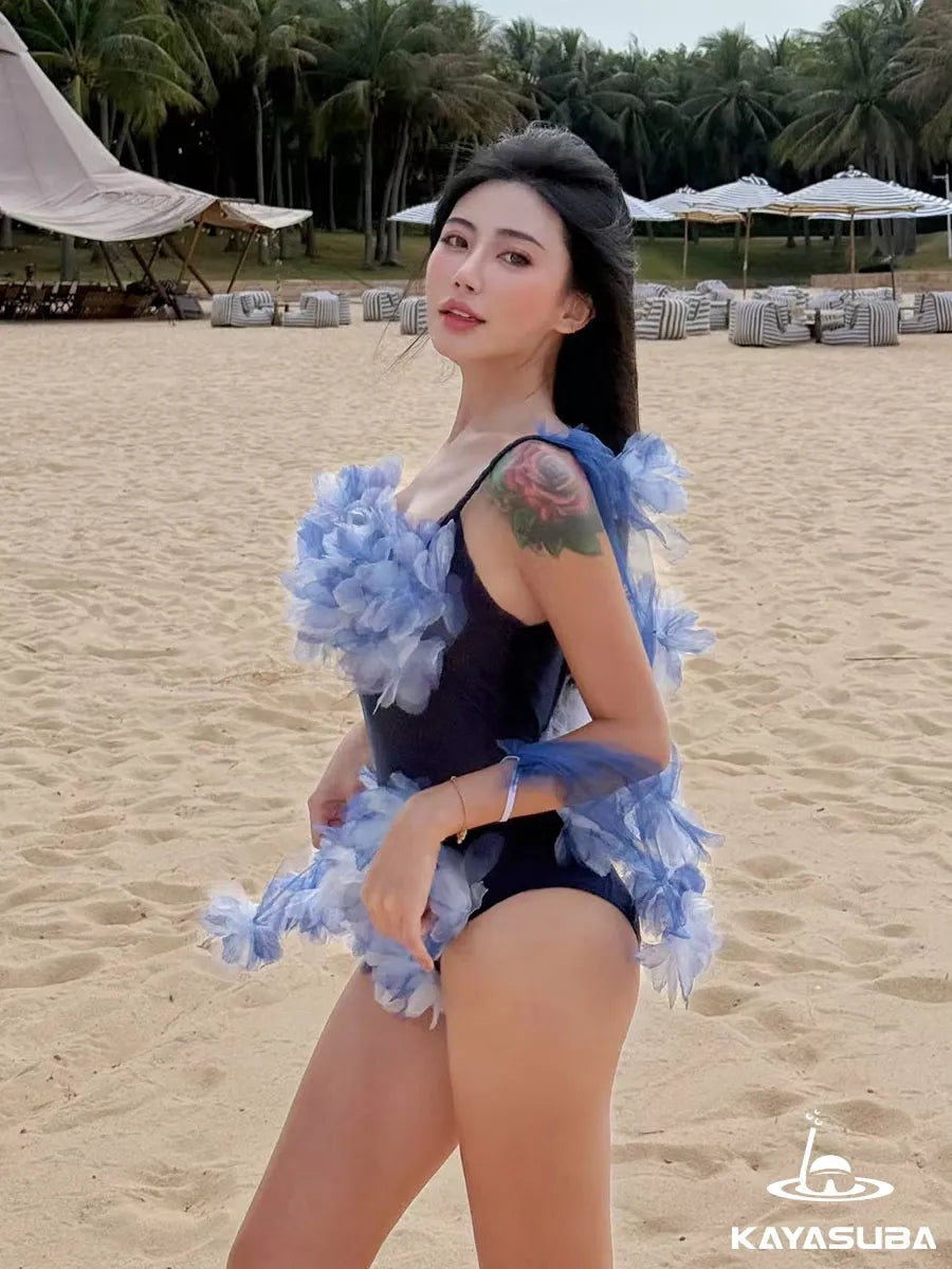 CRUSHED ICE SWIMWEAR FLORAL BIKINI SHEER BEACHWEAR SEXY ONE-PIECE SWIMSUIT SUMMER VACATION OUTFIT