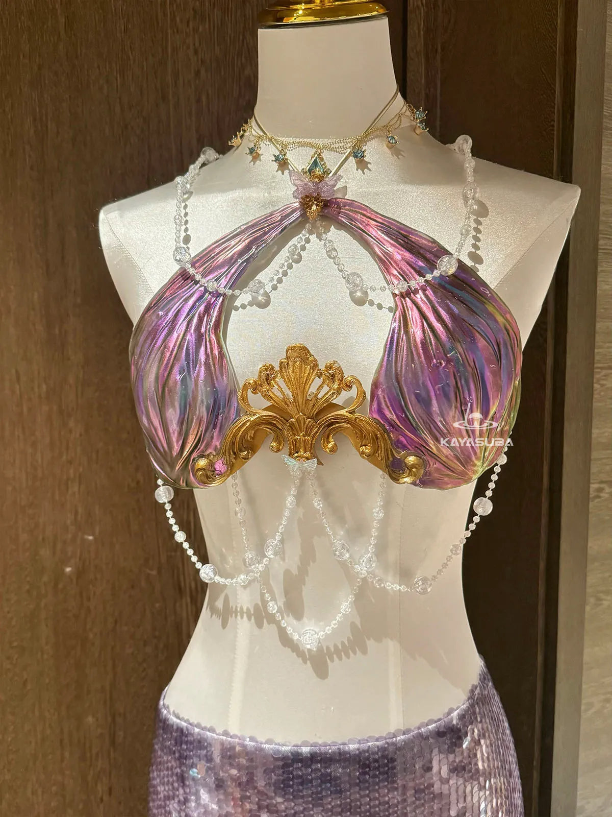WISTERIA PURPLE MERMAID TAIL DIVING AQUARIUM PHOTOGRAPHY SWIMSUIT FISH SKIN+MERMAID CORSET BRA TOP SET
