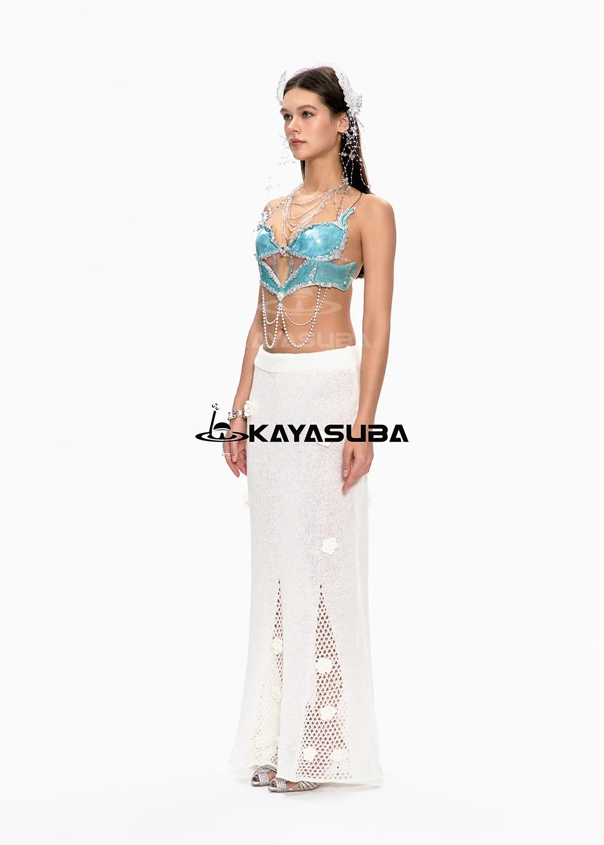 CELADON BLUE COSPLAY COSTUME RESIN MERMAID PORCELAIN CORSET BRA TOP