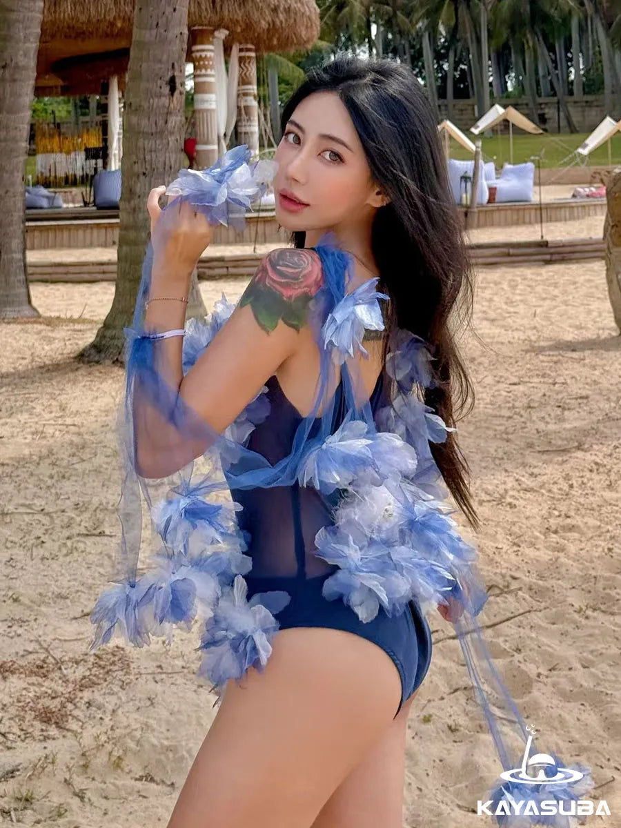 CRUSHED ICE SWIMWEAR FLORAL BIKINI SHEER BEACHWEAR SEXY ONE-PIECE SWIMSUIT SUMMER VACATION OUTFIT