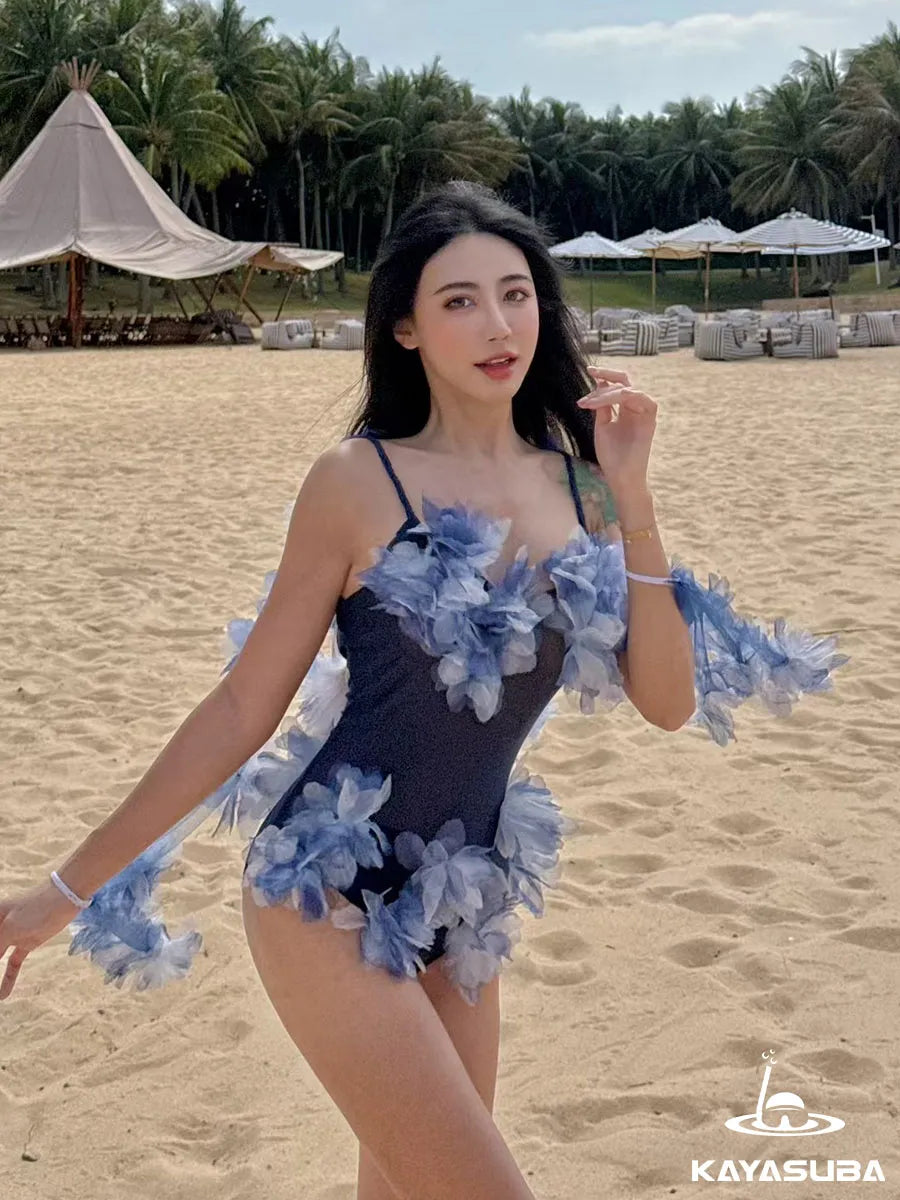 CRUSHED ICE SWIMWEAR FLORAL BIKINI SHEER BEACHWEAR SEXY ONE-PIECE SWIMSUIT SUMMER VACATION OUTFIT