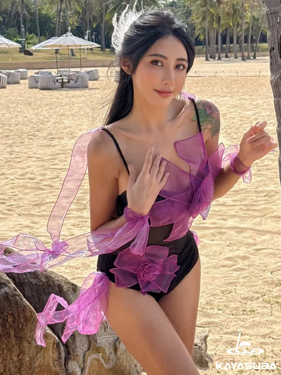 JOKE SWIMWEAR FLORAL BIKINI SHEER BEACHWEAR SEXY ONE-PIECE SWIMSUIT SUMMER VACATION OUTFIT