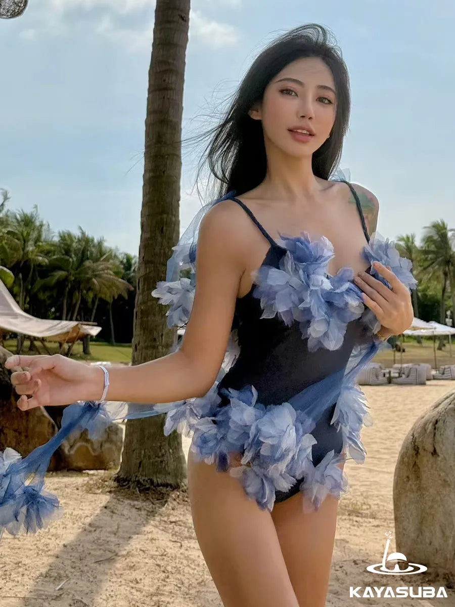 CRUSHED ICE SWIMWEAR FLORAL BIKINI SHEER BEACHWEAR SEXY ONE-PIECE SWIMSUIT SUMMER VACATION OUTFIT