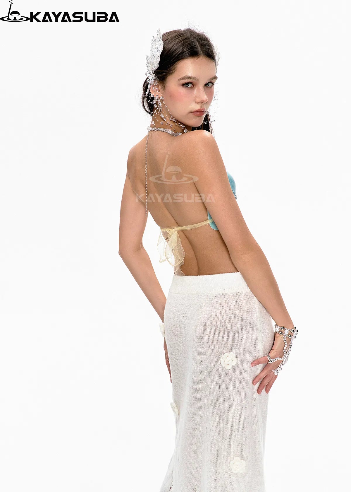 CELADON BLUE COSPLAY COSTUME RESIN MERMAID PORCELAIN CORSET BRA TOP
