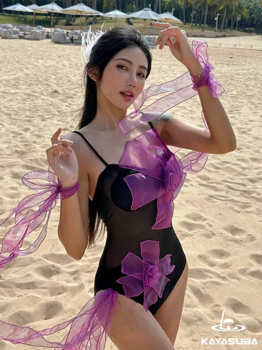 JOKE SWIMWEAR FLORAL BIKINI SHEER BEACHWEAR SEXY ONE-PIECE SWIMSUIT SUMMER VACATION OUTFIT