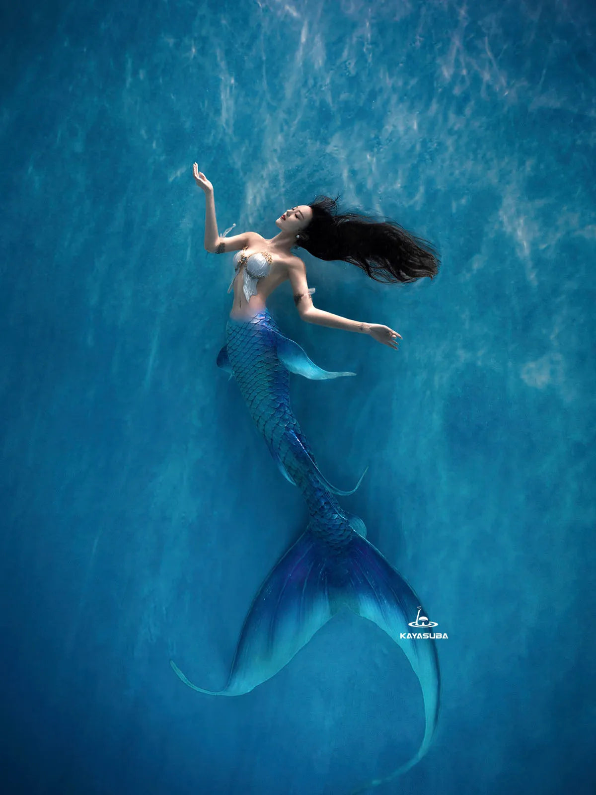GALAXY BLUE SILICONE MERMAID TAIL WITH MONOFIN FOR SWIMMING DIVING COSPLAY HAUTE COUTURE