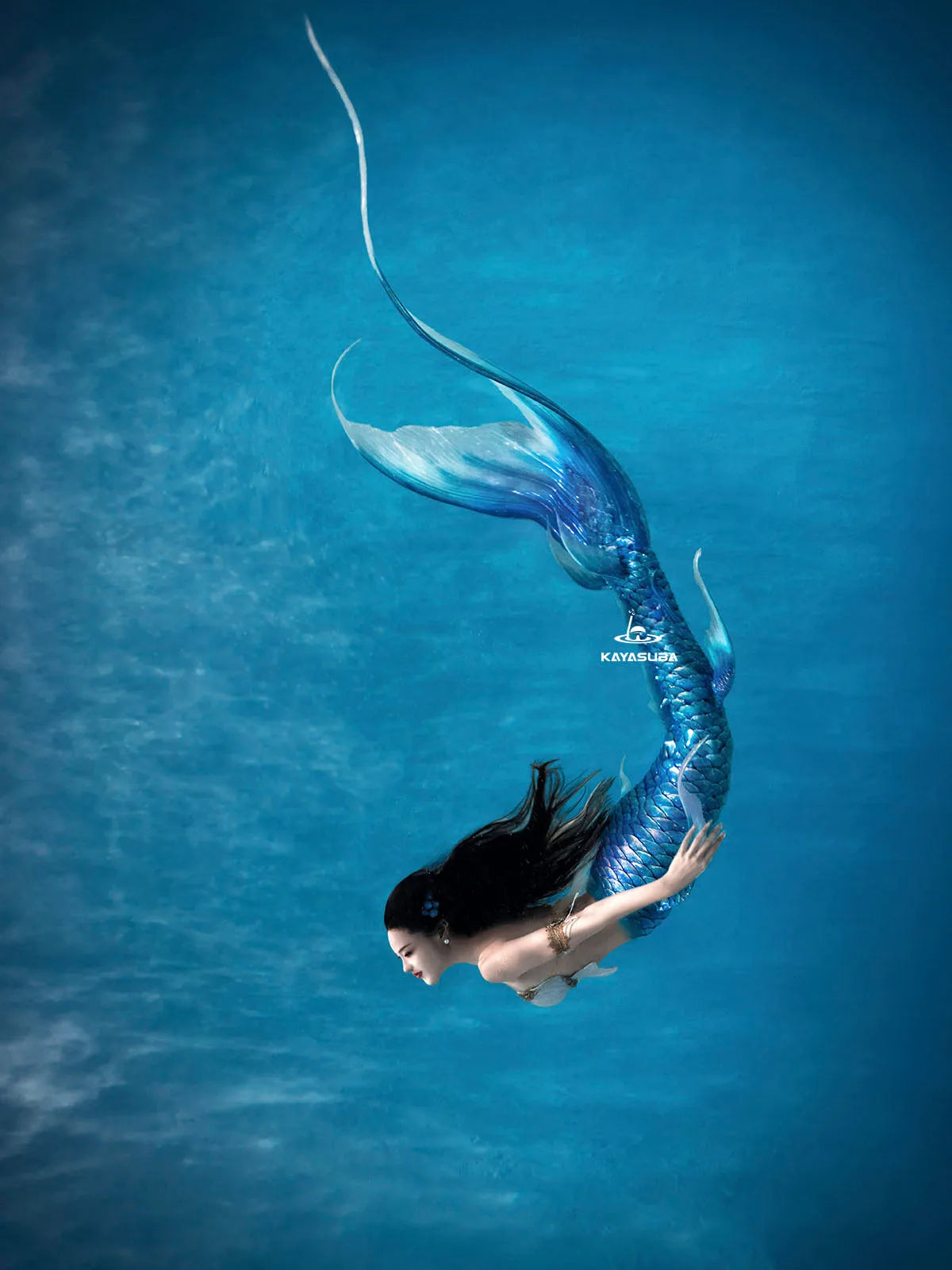 GALAXY BLUE SILICONE MERMAID TAIL WITH MONOFIN FOR SWIMMING DIVING COSPLAY HAUTE COUTURE