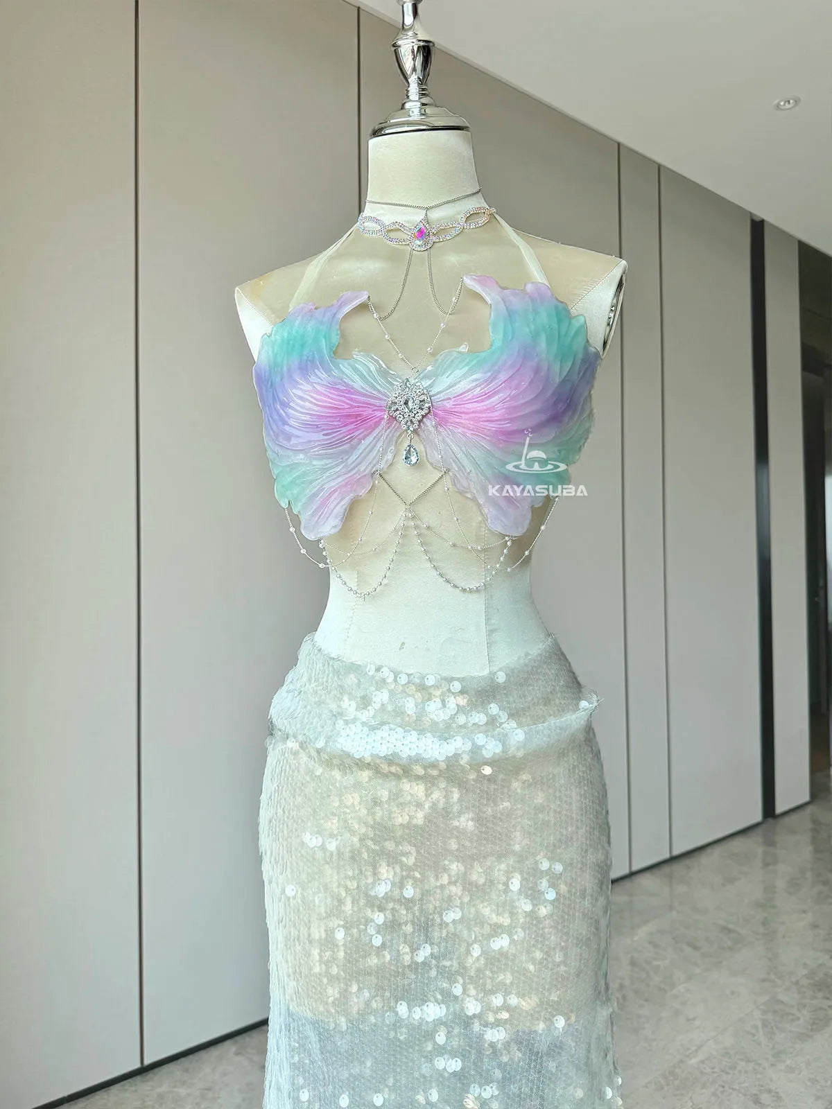 BlOOM PINK MERMAID TAIL DIVING AQUARIUM PHOTOGRAPHY SWIMSUIT FISH SKIN+MERMAID CORSET BRA TOP SET