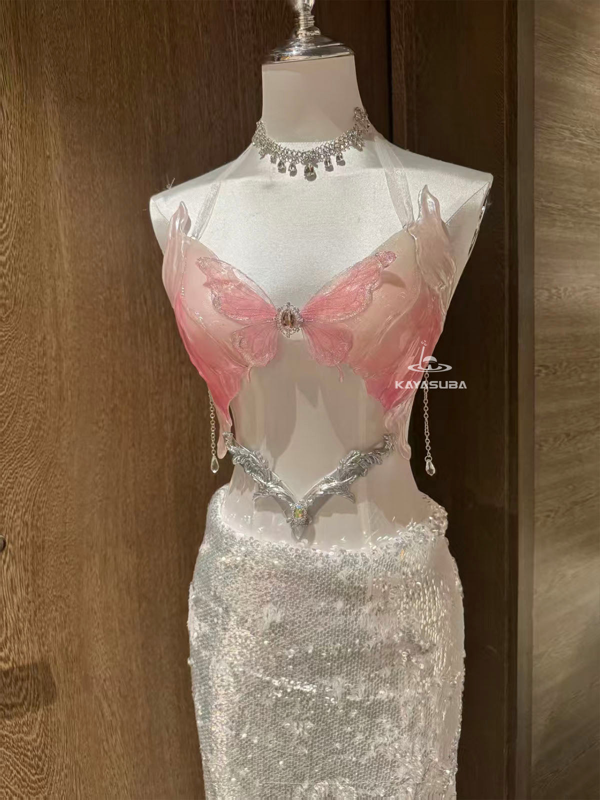 PALE PINK MERMAID TAIL DIVING AQUARIUM PHOTOGRAPHY SWIMSUIT FISH SKIN+MERMAID CORSET BRA TOP SET