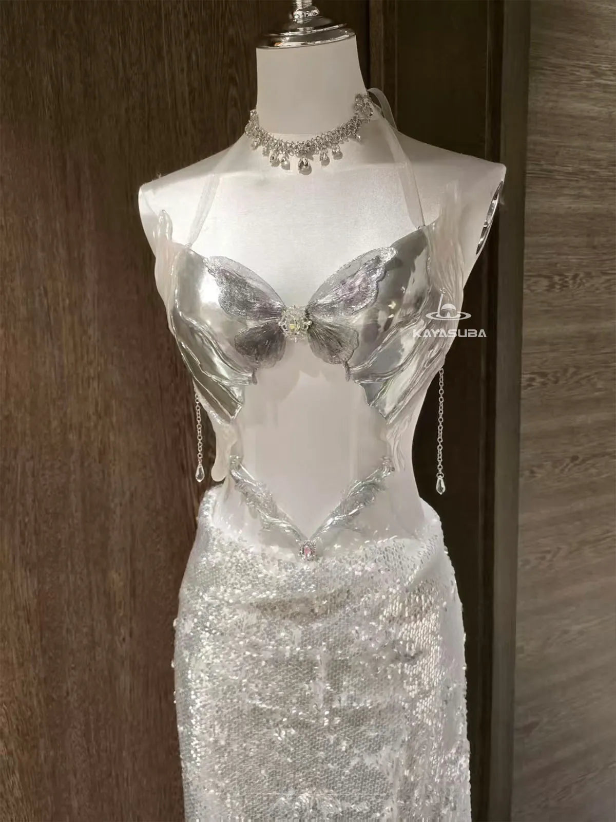 PALE SILVER COSPLAY COSTUME RESIN MERMAID PORCELAIN CORSET BRA TOP SET