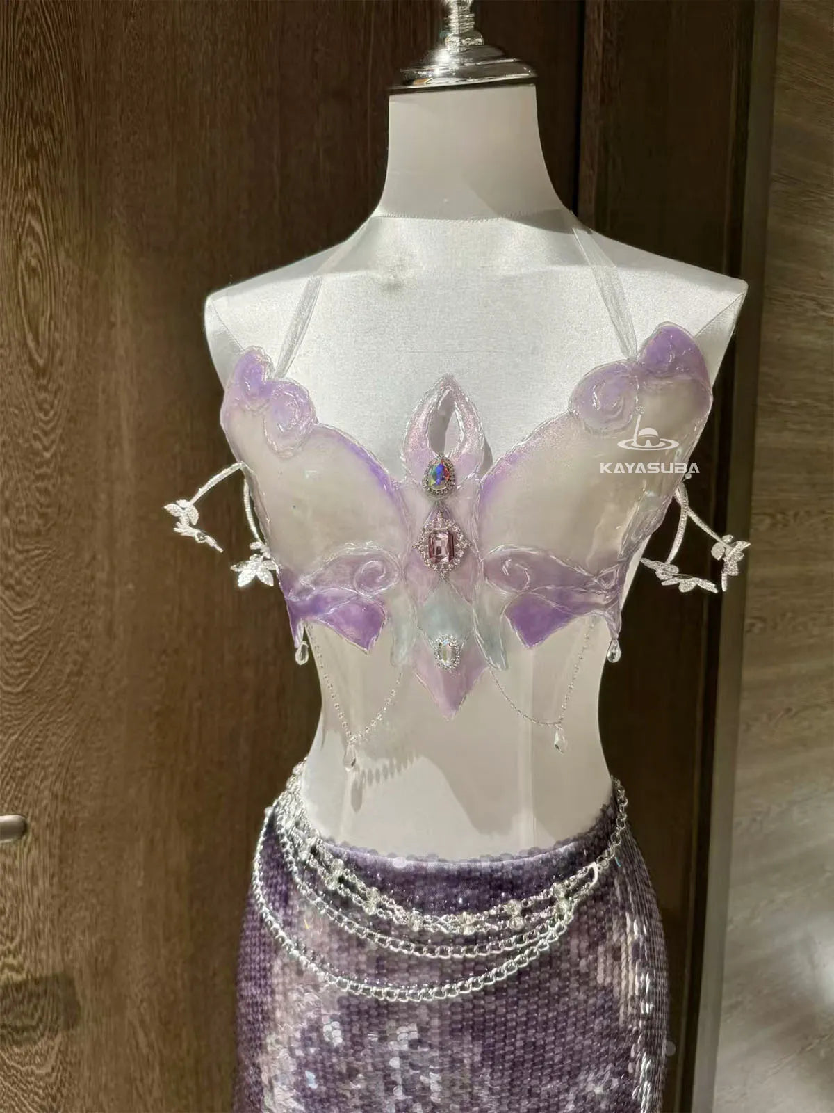 PEACHBEAM PURPLE MERMAID TAIL DIVING AQUARIUM PHOTOGRAPHY SWIMSUIT FISH SKIN+MERMAID CORSET BRA TOP SET