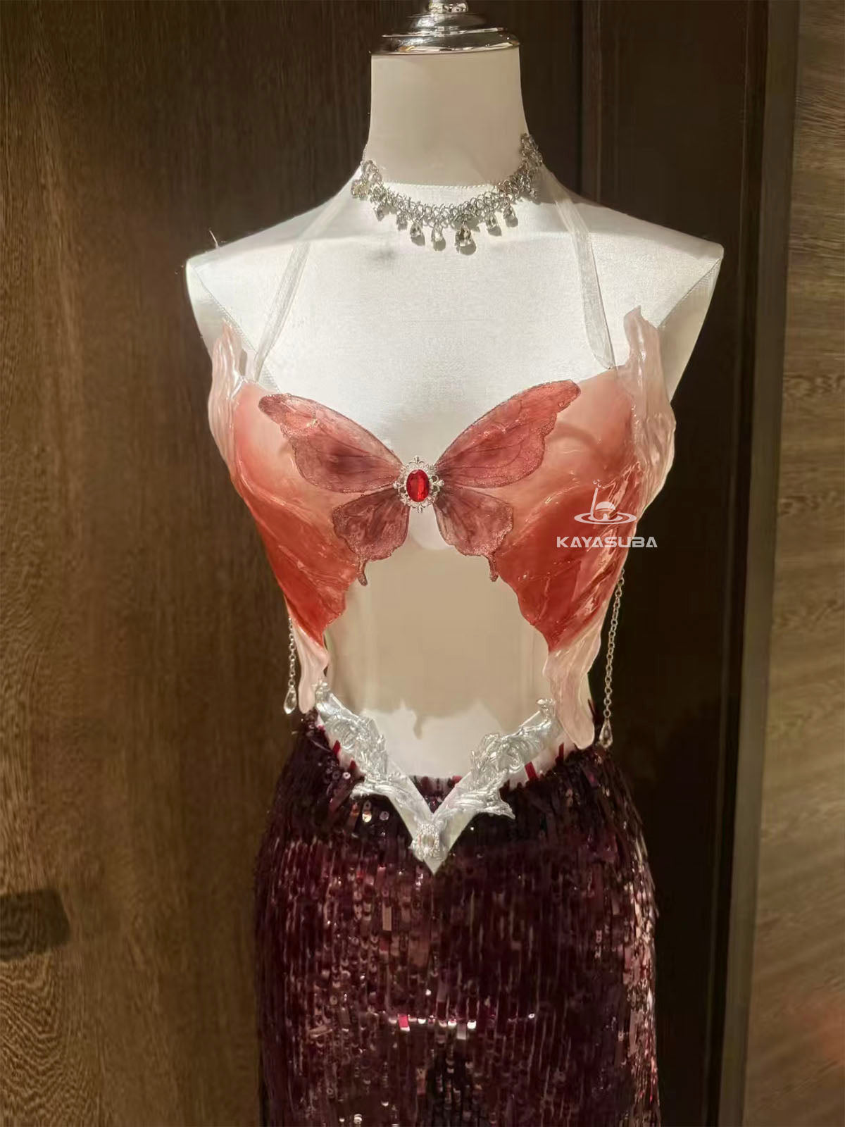 PALE RED MERMAID TAIL DIVING AQUARIUM PHOTOGRAPHY SWIMSUIT FISH SKIN+MERMAID CORSET BRA TOP SET