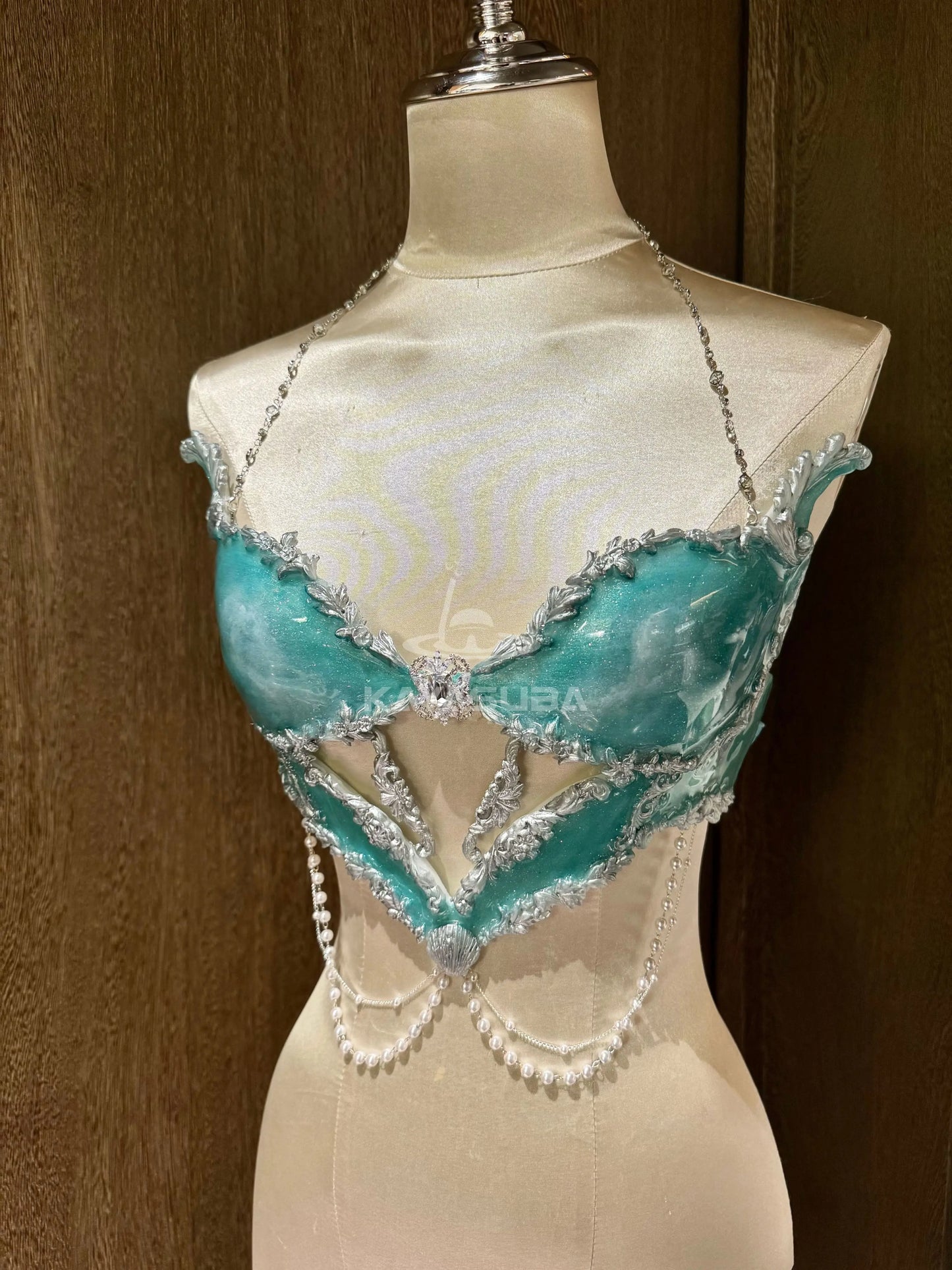 CELADON BLUE COSPLAY COSTUME RESIN MERMAID PORCELAIN CORSET BRA TOP