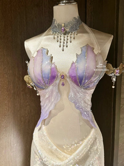 LAVENDER PURPLE COSPLAY COSTUME RESIN MERMAID PORCELAIN CORSET BRA TOP