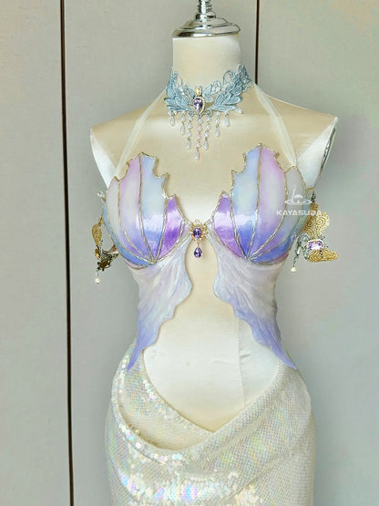 LAVENDER PURPLE COSPLAY COSTUME RESIN MERMAID PORCELAIN CORSET BRA TOP