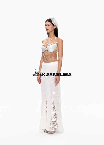 GILDING WHITE COSPLAY COSTUME RESIN MERMAID PORCELAIN CORSET BRA TOP