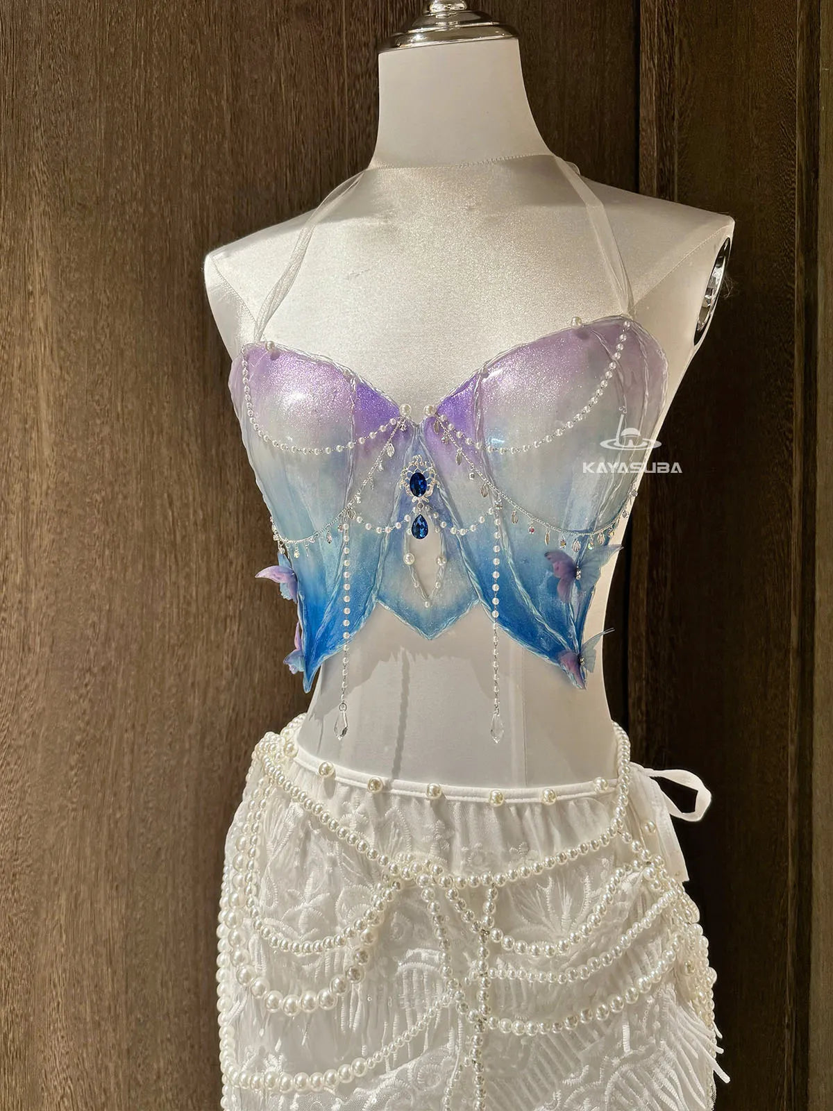 ETHEREAL ORCHID MERMAID TAIL DIVING AQUARIUM PHOTOGRAPHY SWIMSUIT FISH SKIN+MERMAID CORSET BRA TOP SET