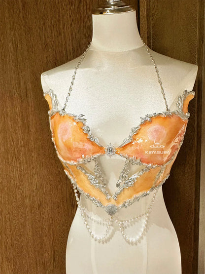 CELADON ORANGE COSPLAY COSTUME RESIN MERMAID PORCELAIN CORSET BRA TOP