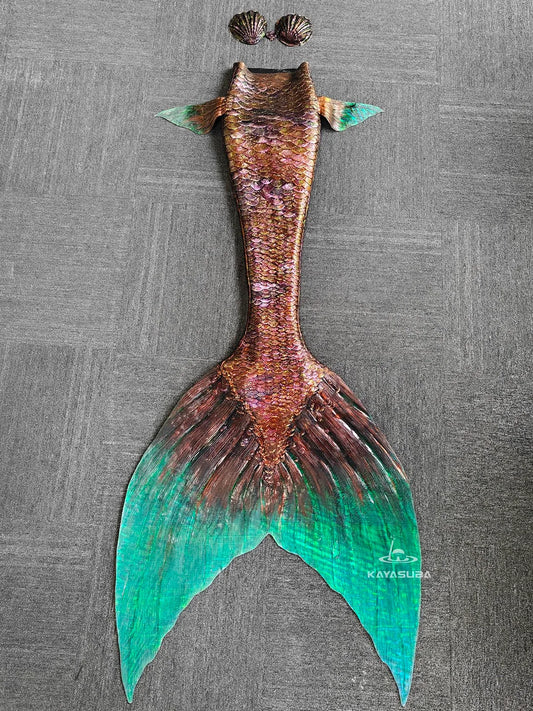 AMBER SILICONE MERMAID TAIL WITH MONOFIN FOR SWIMMING DIVING COSPLAY HAUTE COUTURE