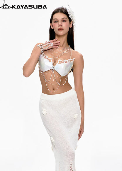 GILDING WHITE COSPLAY COSTUME RESIN MERMAID PORCELAIN CORSET BRA TOP