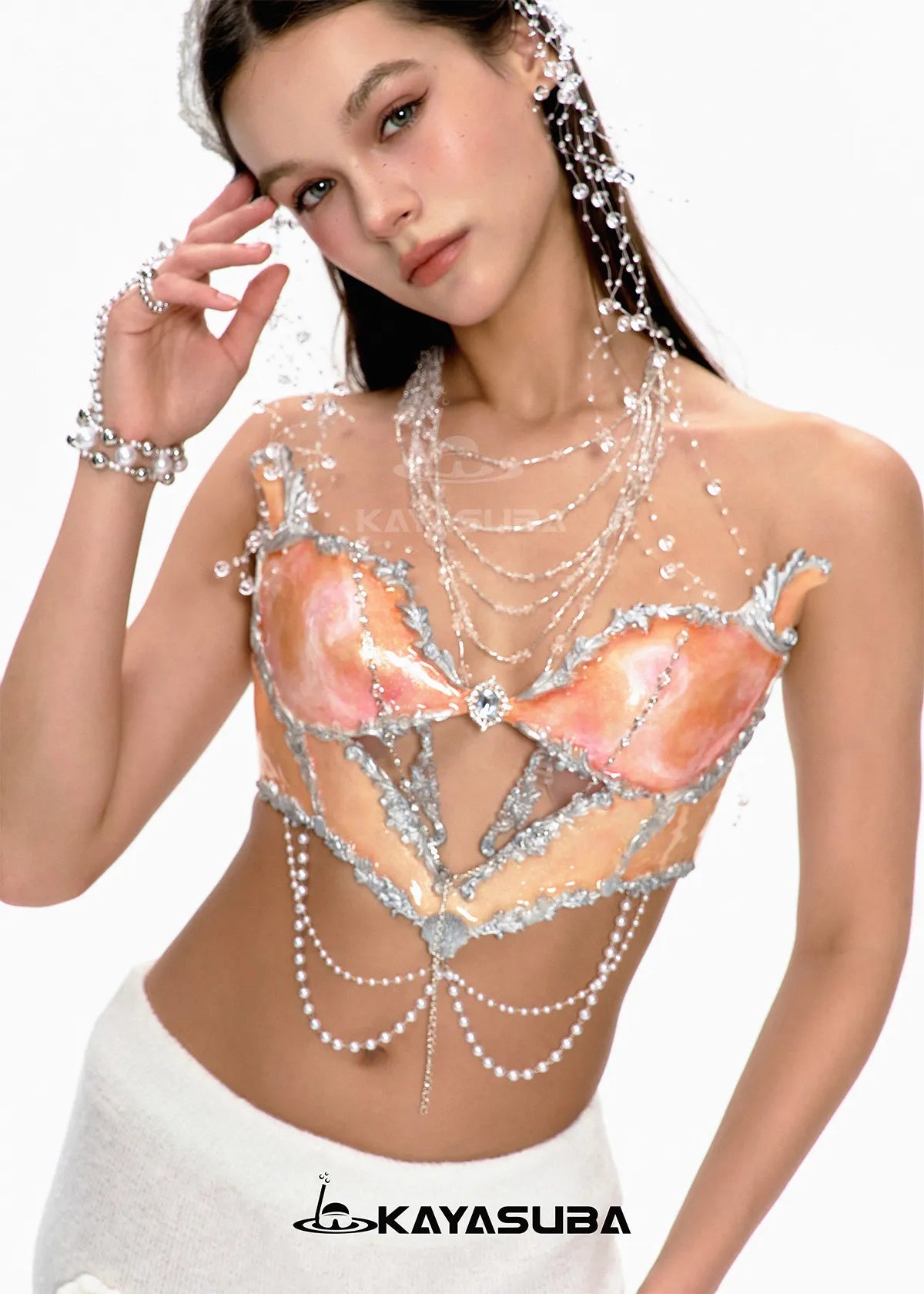 CELADON ORANGE COSPLAY COSTUME RESIN MERMAID PORCELAIN CORSET BRA TOP