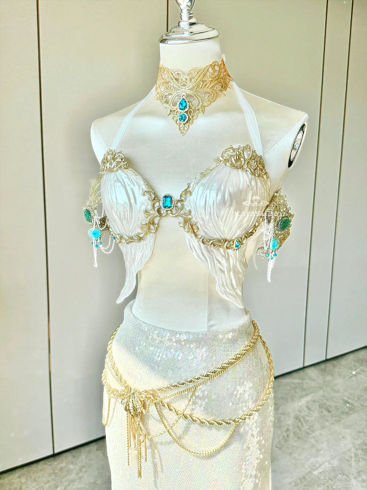 GOLDEN RADIANCE WHITE COSPLAY COSTUME RESIN MERMAID PORCELAIN CORSET BRA TOP