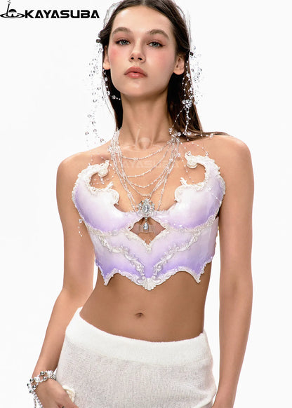 VIVID FEATHER PURPLE COSPLAY COSTUME RESIN MERMAID PORCELAIN CORSET BRA TOP