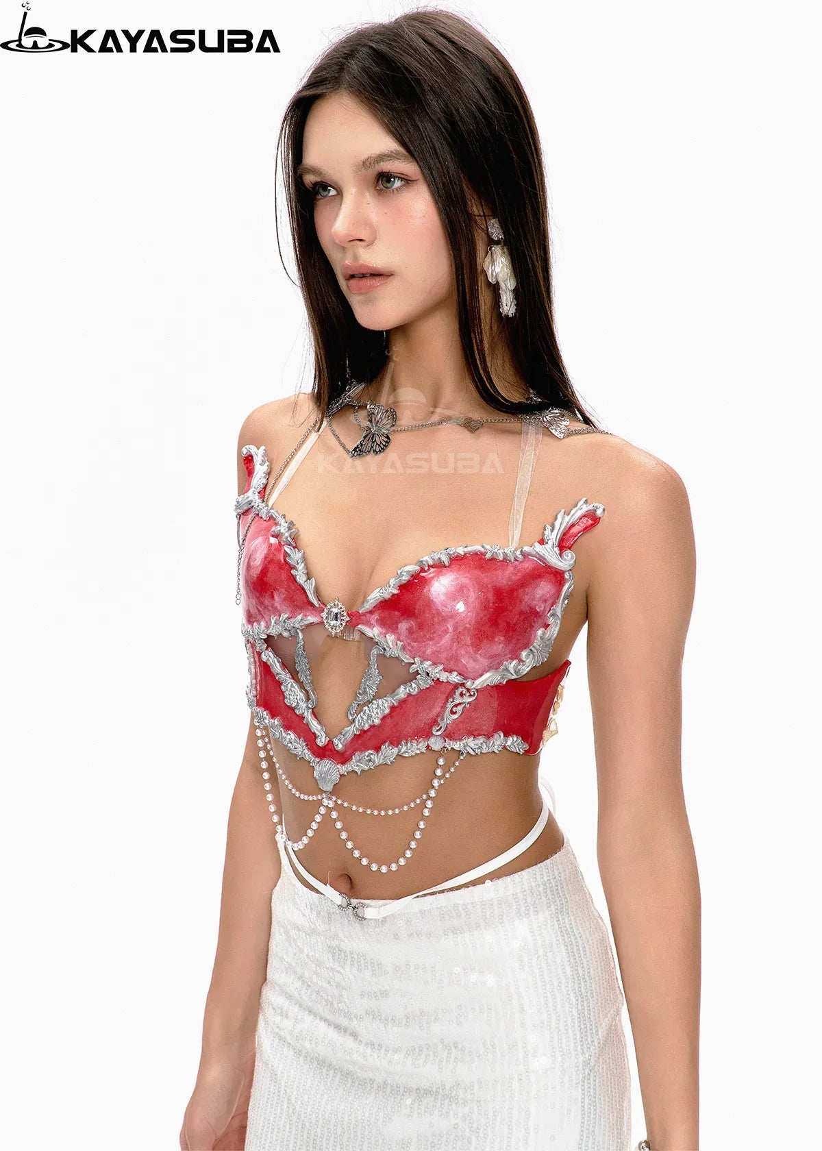 CELADON RED COSPLAY COSTUME RESIN MERMAID PORCELAIN CORSET BRA TOP