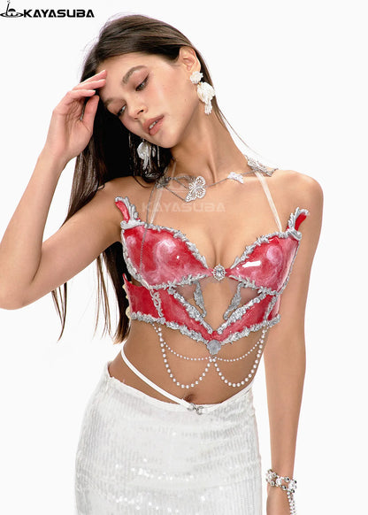 CELADON RED COSPLAY COSTUME RESIN MERMAID PORCELAIN CORSET BRA TOP