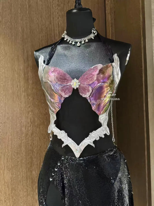 PALE PURPLE COSPLAY COSTUME RESIN MERMAID PORCELAIN CORSET BRA TOP SET