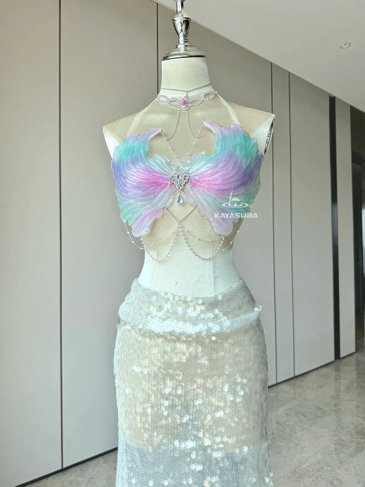 BLOOM PINK  COSPLAY COSTUME RESIN MERMAID PORCELAIN CORSET BRA TOP