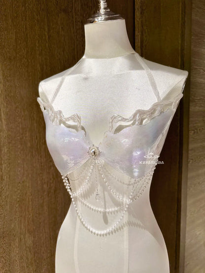 GILDING WHITE COSPLAY COSTUME RESIN MERMAID PORCELAIN CORSET BRA TOP