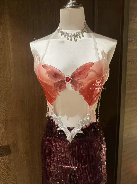 PALE RED COSPLAY COSTUME RESIN MERMAID PORCELAIN CORSET BRA TOP SET