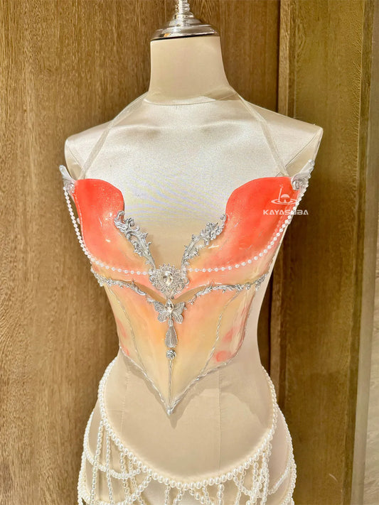 AMBER RED COSPLAY COSTUME RESIN MERMAID PORCELAIN CORSET BRA TOP