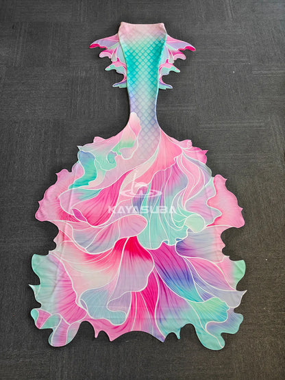 BlOOM PINK MERMAID TAIL DIVING AQUARIUM PHOTOGRAPHY SWIMSUIT FISH SKIN+MERMAID CORSET BRA TOP SET