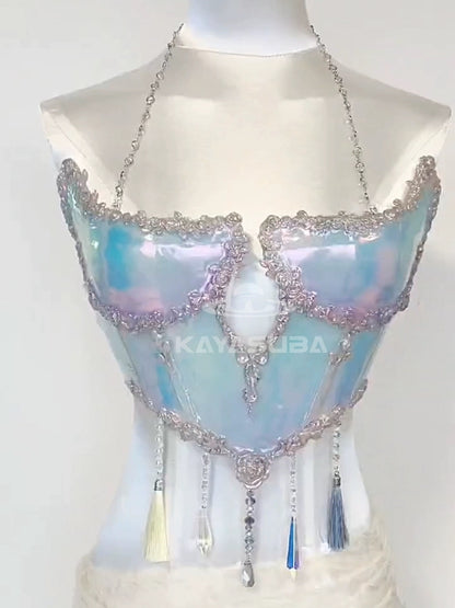 LINGUAWING BLUE COSPLAY COSTUME RESIN MERMAID PORCELAIN CORSET BRA TOP