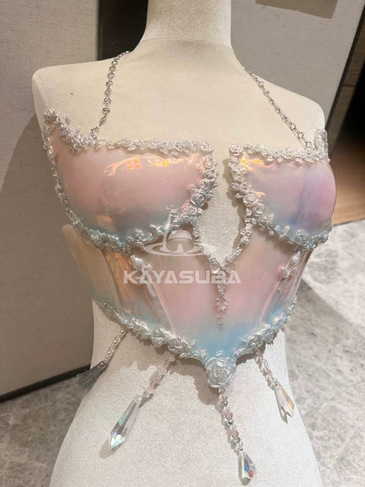 LINGUAQING PINK COSPLAY COSTUME RESIN MERMAID PORCELAIN CORSET BRA TOP