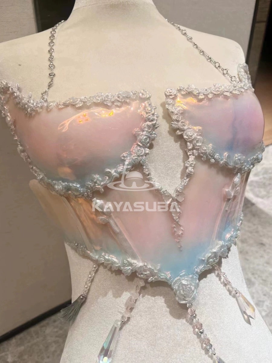 LINGUAQING PINK COSPLAY COSTUME RESIN MERMAID PORCELAIN CORSET BRA TOP