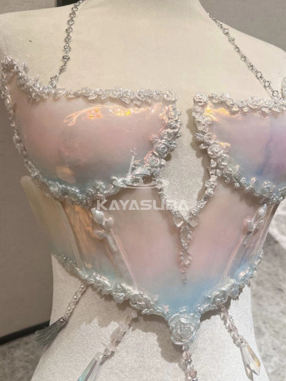 LINGUAQING PINK COSPLAY COSTUME RESIN MERMAID PORCELAIN CORSET BRA TOP