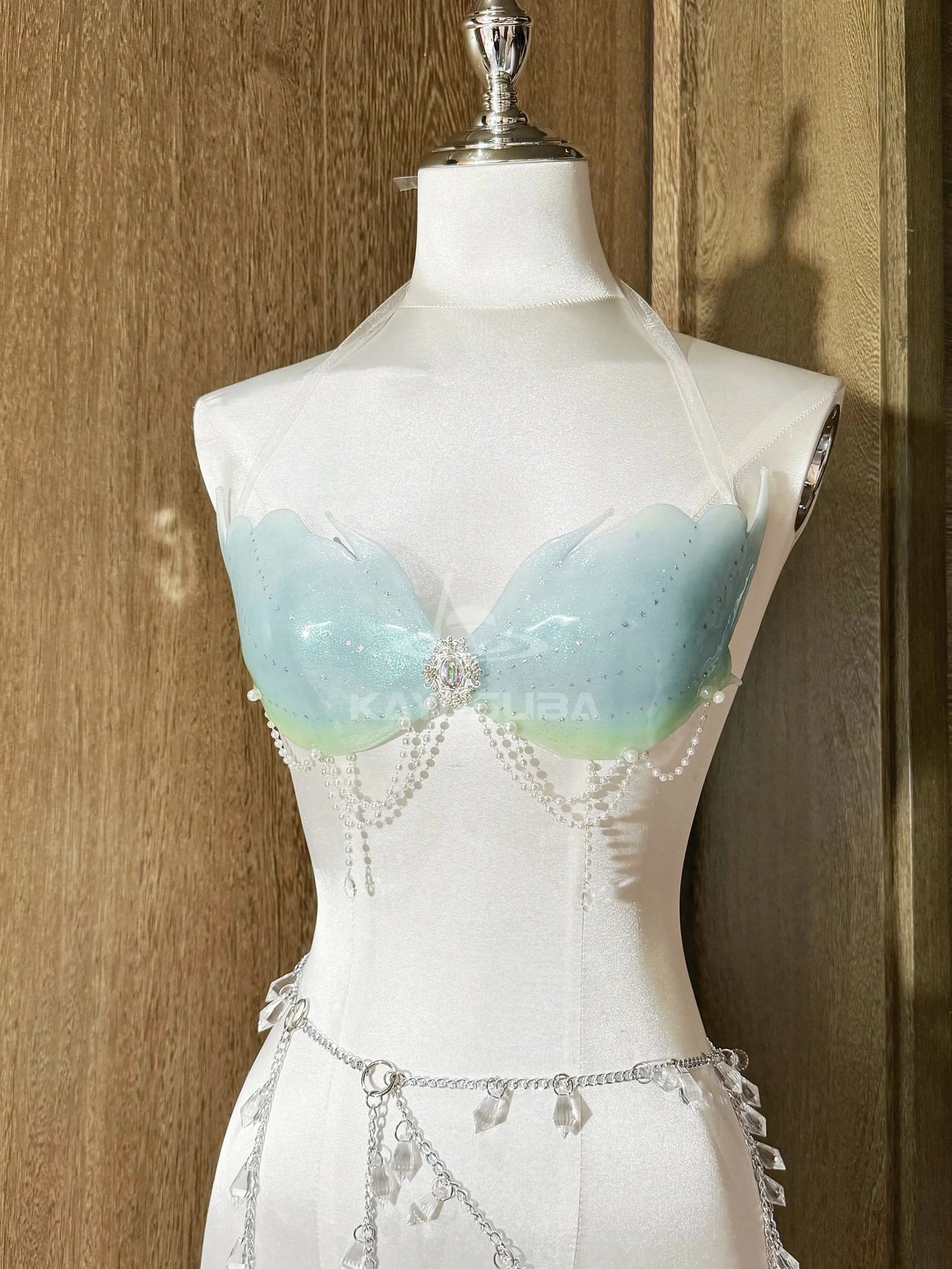 BILLOWY CYAN CLOUD COSPLAY COSTUME RESIN MERMAID PORCELAIN CORSET BRA TOP