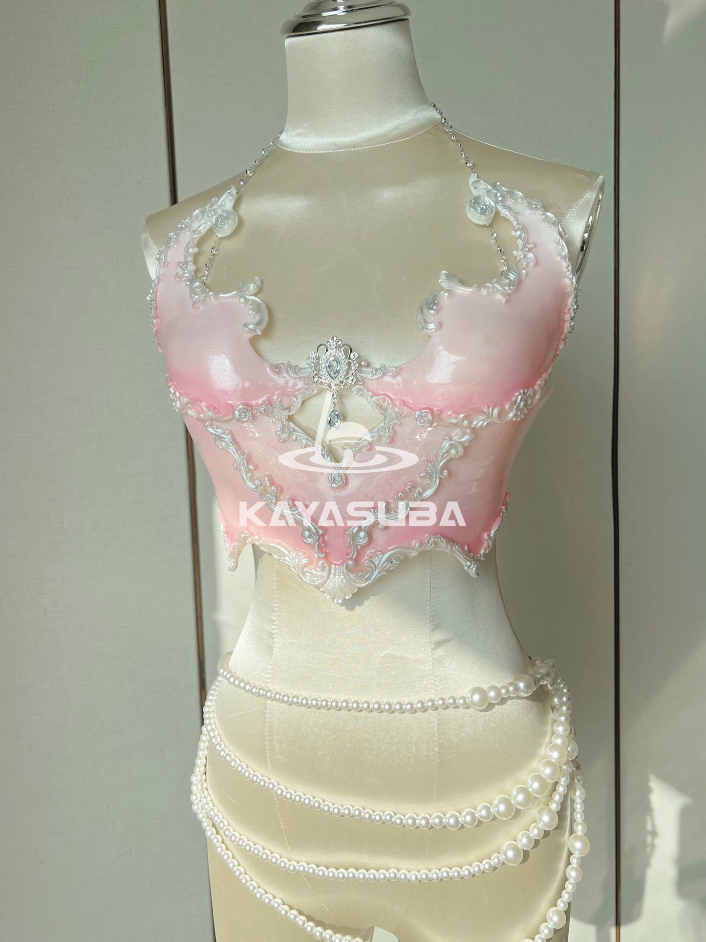 VIVID FEATHER PINK COSPLAY COSTUME RESIN MERMAID PORCELAIN CORSET BRA TOP