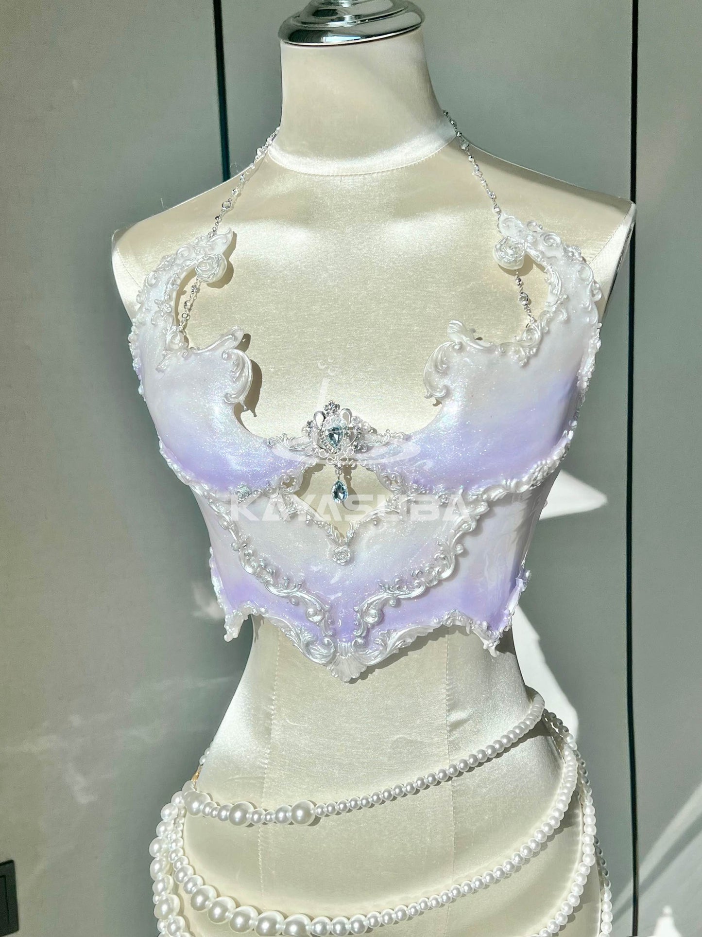 VIVID FEATHER PURPLE COSPLAY COSTUME RESIN MERMAID PORCELAIN CORSET BRA TOP