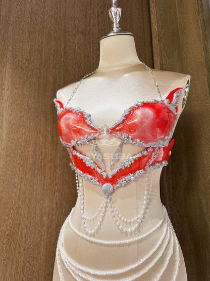 CELADON RED COSPLAY COSTUME RESIN MERMAID PORCELAIN CORSET BRA TOP