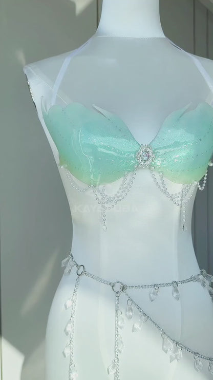 BILLOWY CYAN CLOUD COSPLAY COSTUME RESIN MERMAID PORCELAIN CORSET BRA TOP