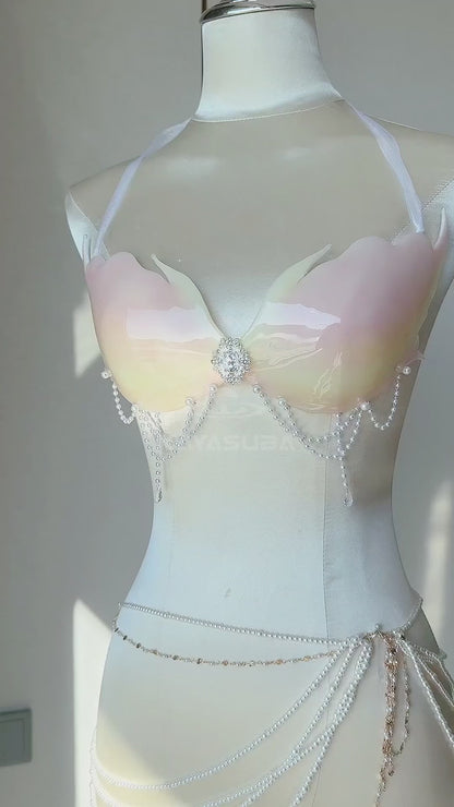 BILLOWY PINK CLOUD COSPLAY COSTUME RESIN MERMAID PORCELAIN CORSET BRA TOP